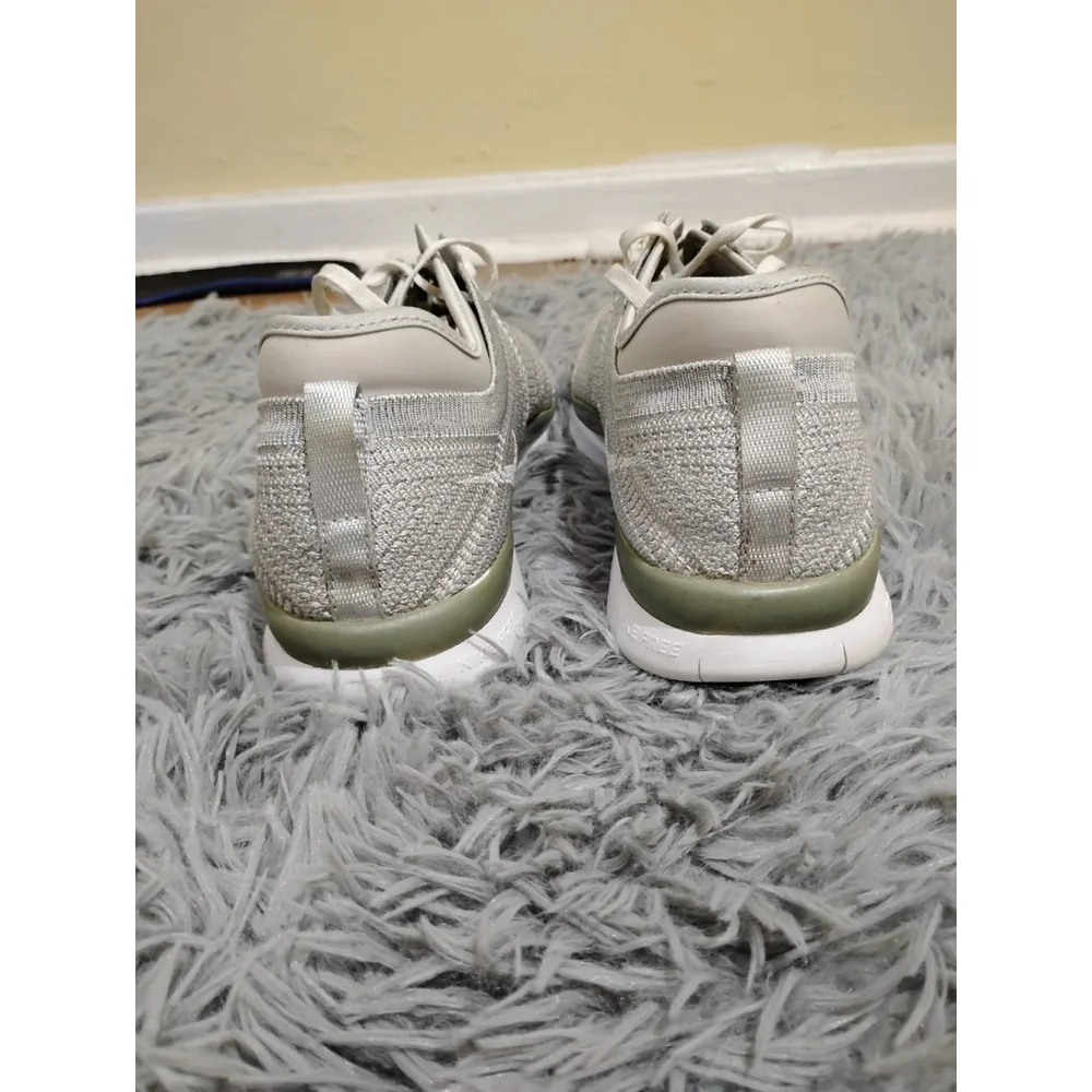 Nike Women’s Lightweight Flyknit Running Shoes - Light Gray with Olive Accents